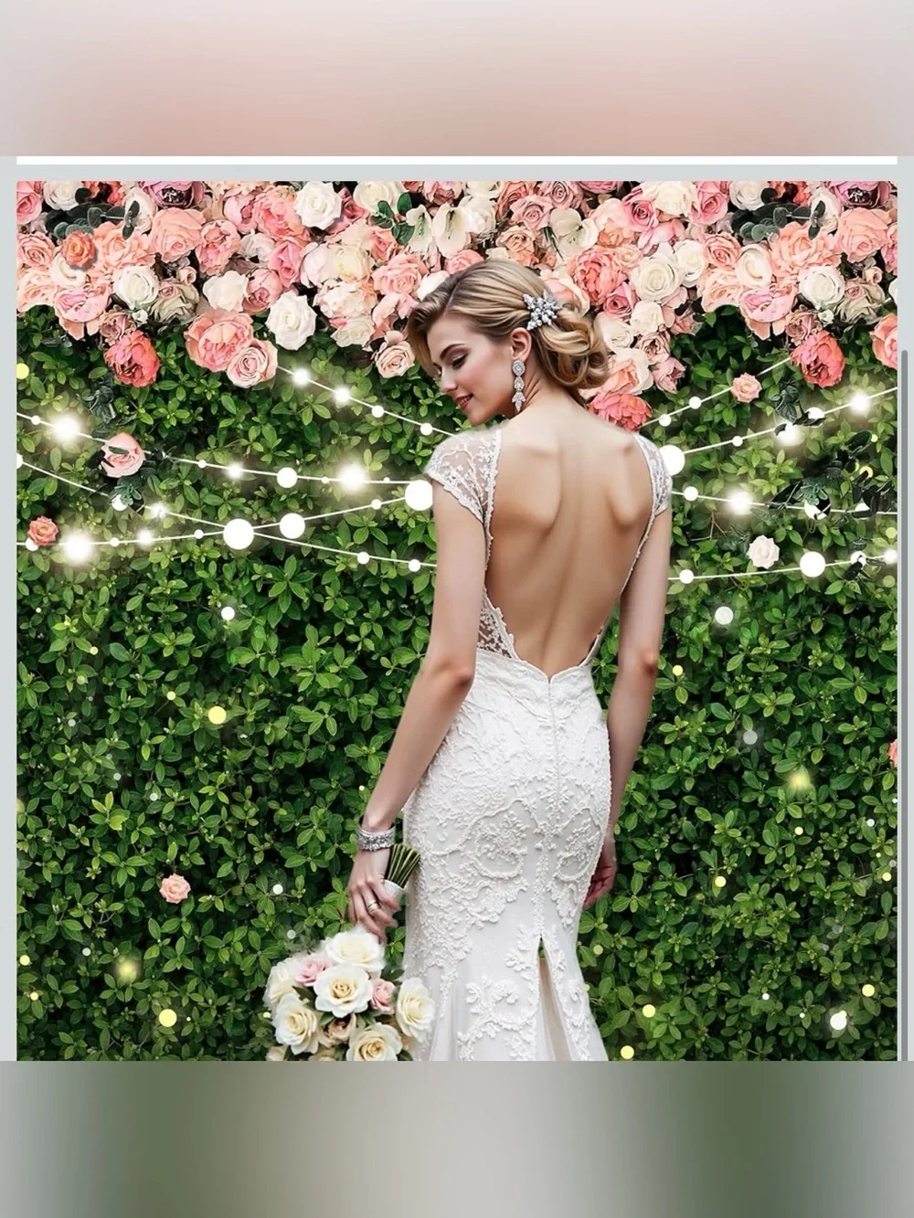 Floral Greenery Backdrop with Pink Rose Garland for Home Parties